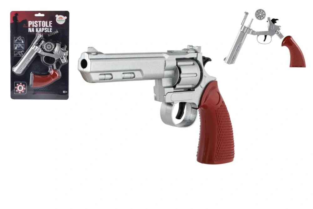 Revolver/Pistole na kapsle 8 ran kov 22cm na kartě