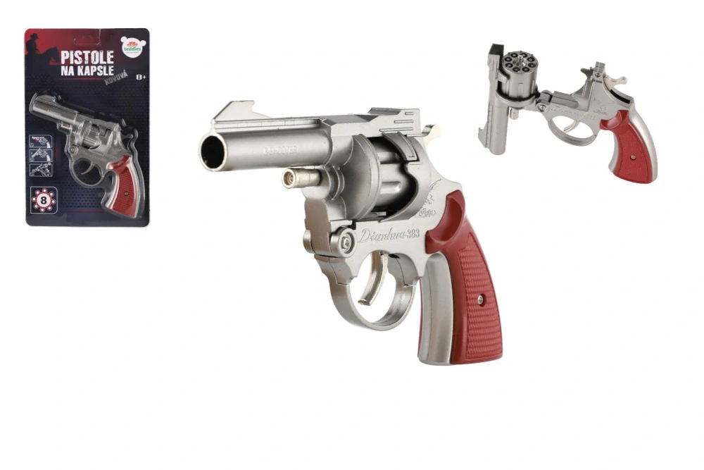 Revolver/Pistole na kapsle 8 ran kov 18cm na kartě