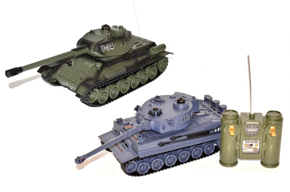 Tank RC 2ks 36cm+dobíjecí pack tanková bitva 27MHZ a 40MHz se zvukem se světlem v krabici