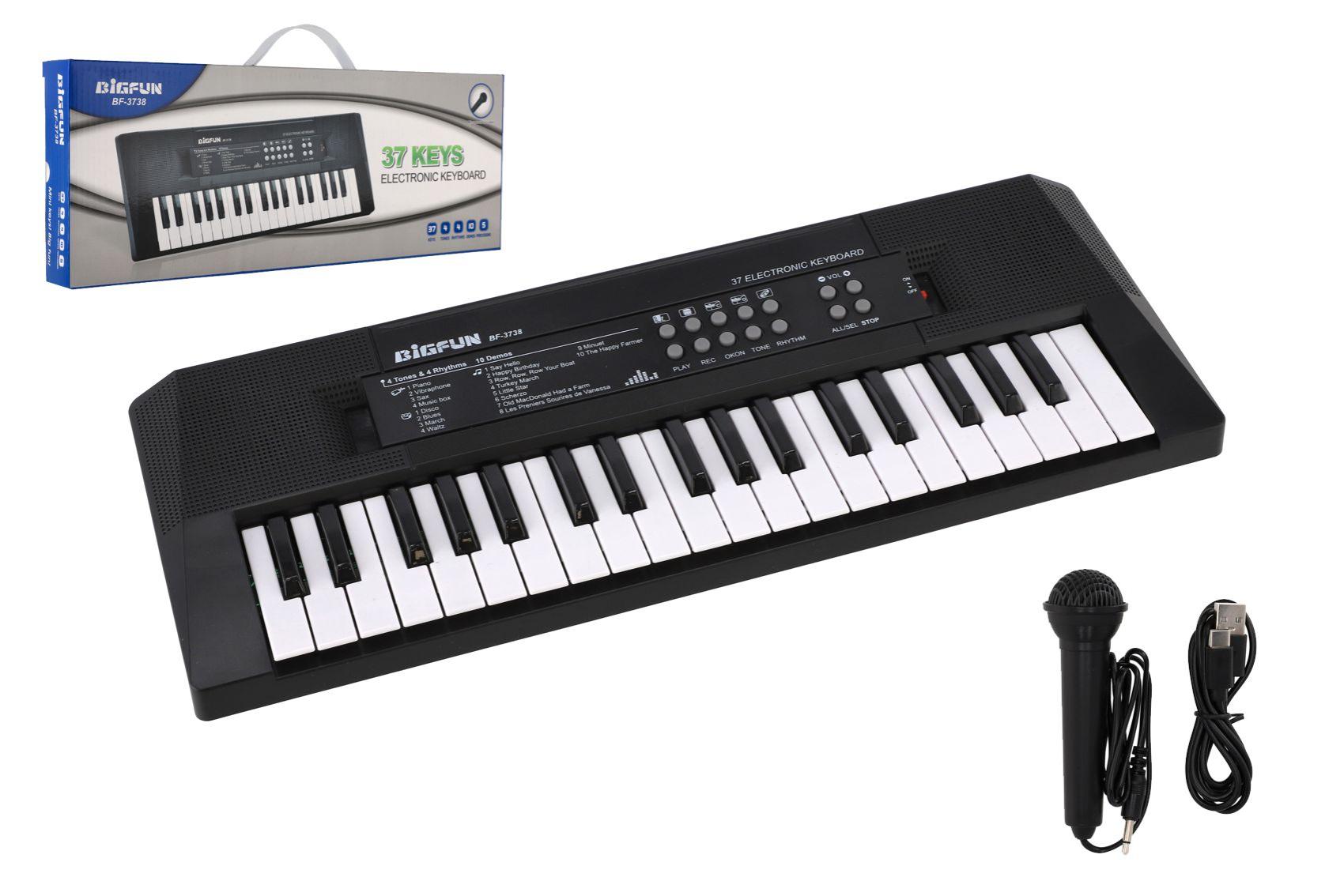 Pianko/Varhany/Klávesy 37 kláves plast 40cm napájení na USB + mikrofon v krabici 41,5x16x4,5cm
