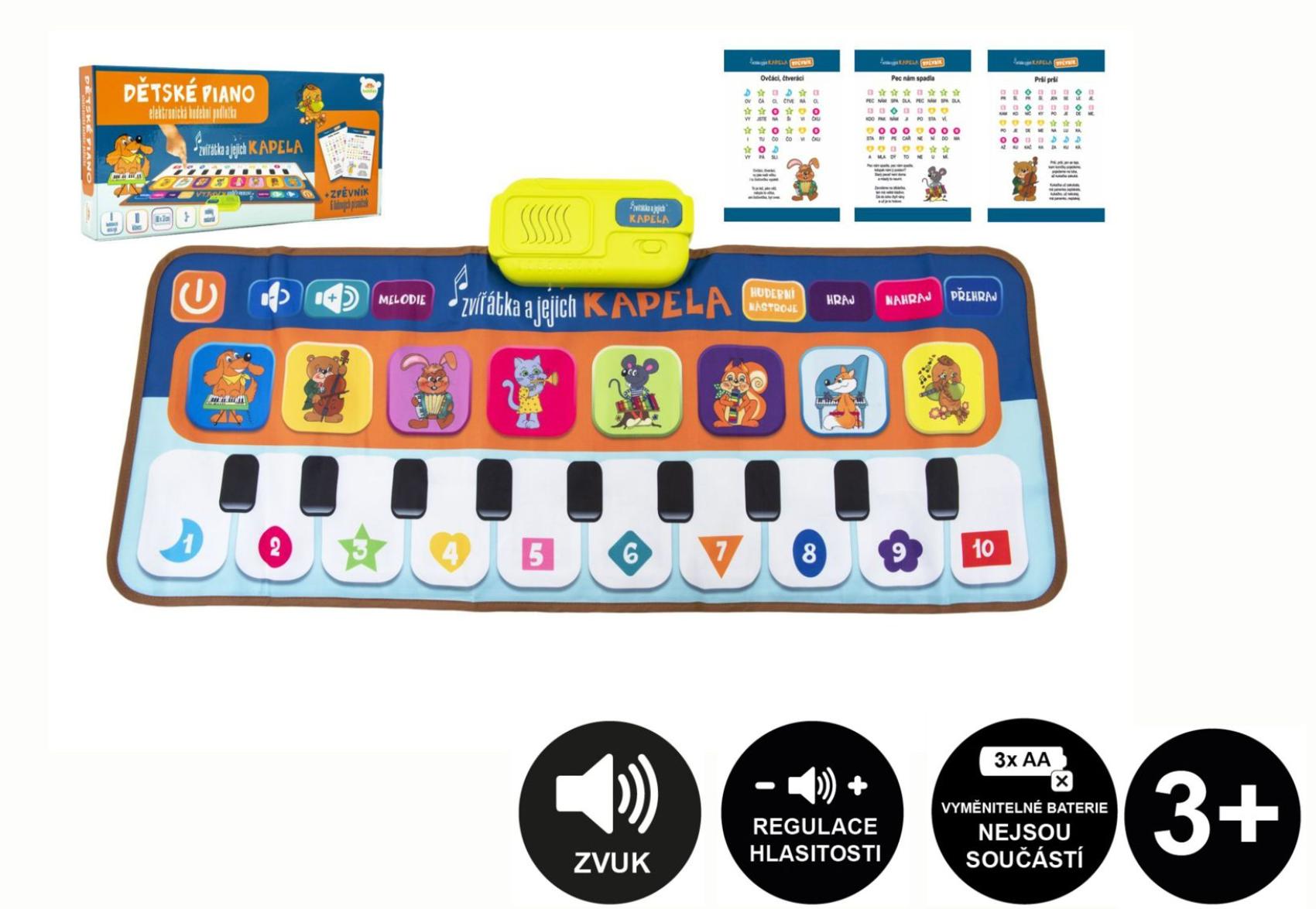 Elektronická hrací podložka pianko Zvířátka a jejich kapela 80x37cm na baterie CZ v krabici 38x18cm