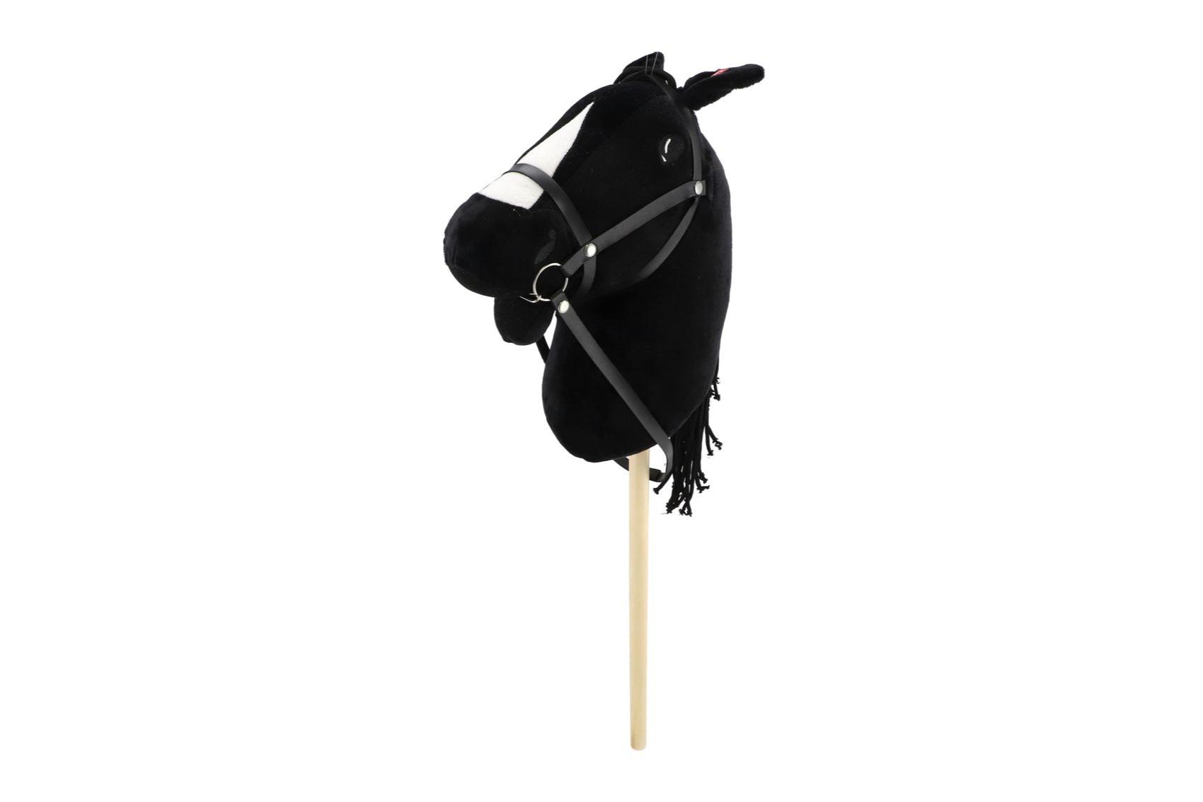 Kůň na tyči plyš 70cm na baterie se zvukem černý v sáčku