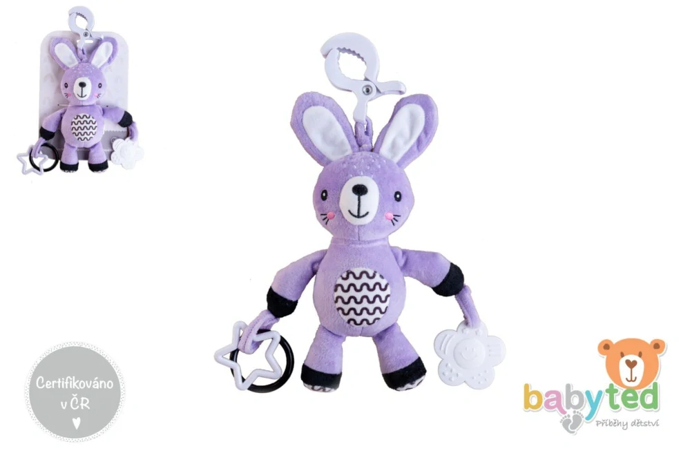 Zajíček/Zajíc babyted chrastítko plyš 30cm závěs na postýlku/kočárek na kartě v sáčku 0m+