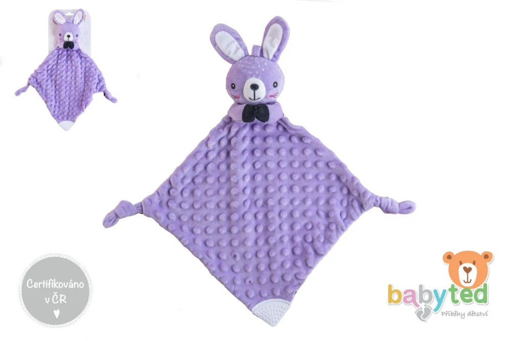 Zajíček usínáček babyted, kousátko, chrastítko plyš 25x25cm na kartě v sáčku 0m+