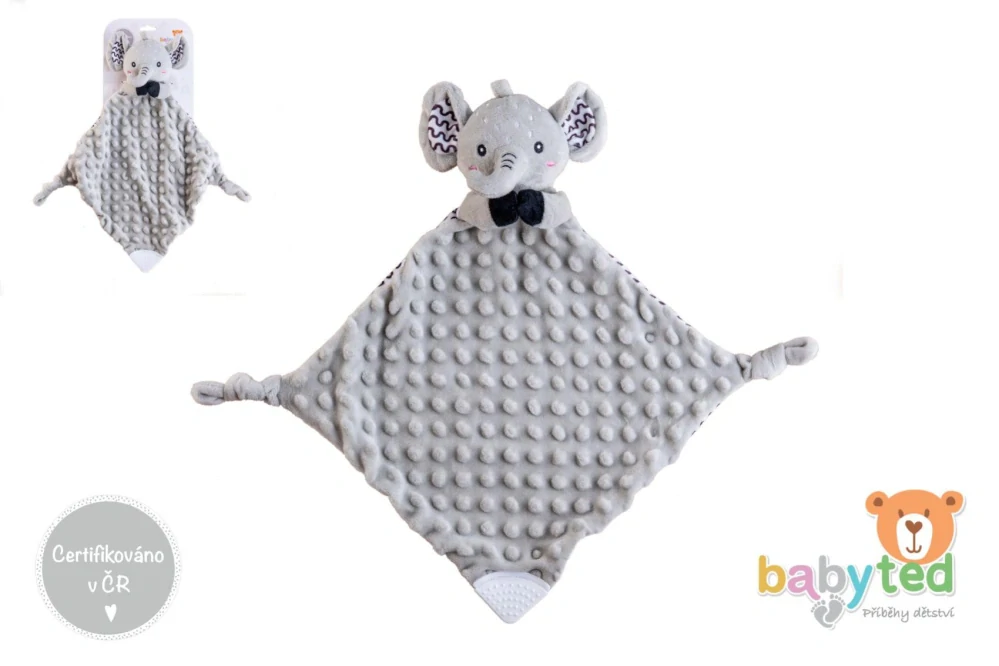Slon usínáček babyted kousátko, chrastítko plyš 25x25cm na kartě v sáčku 0m+