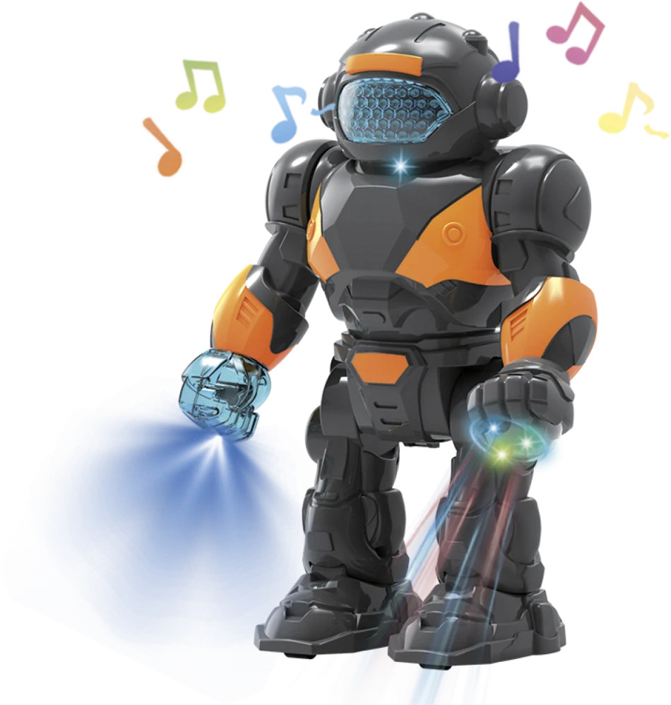 Robot chodící plast 22cm na baterie se světlem se zvukem v krabici 18x24,5x9cm