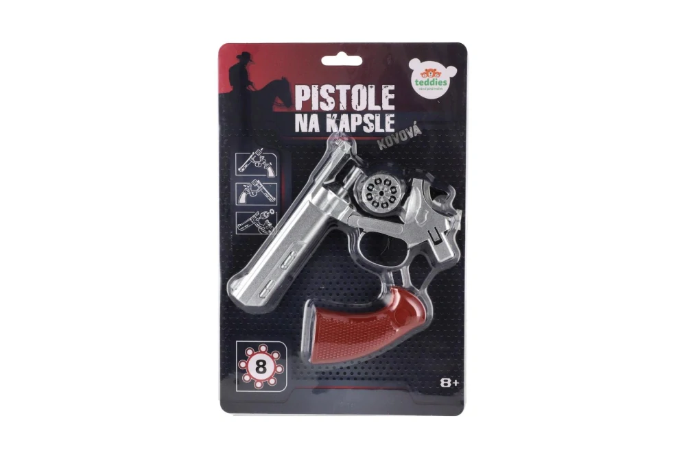 Revolver/Pistole na kapsle 8 ran kov 22cm na kartě