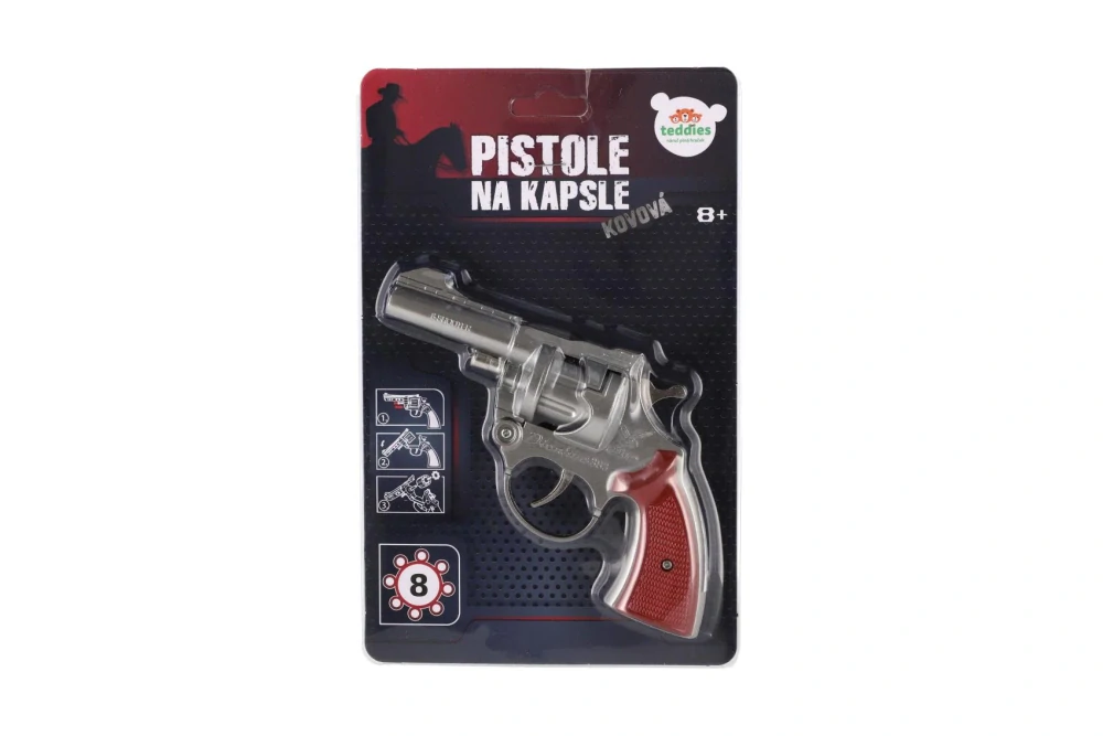 Revolver/Pistole na kapsle 8 ran kov 18cm na kartě