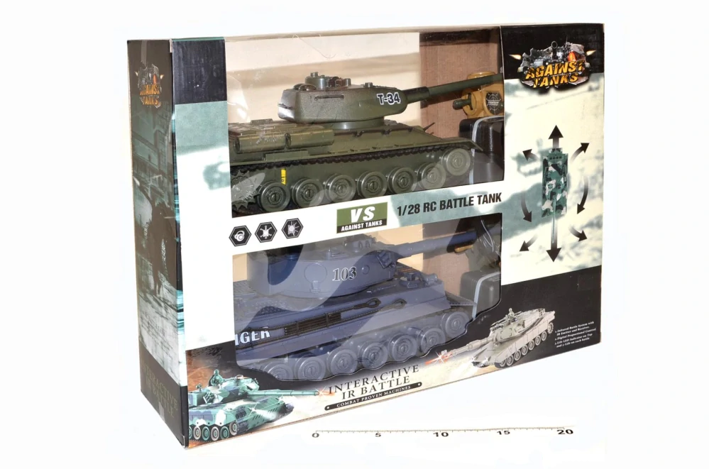Tank RC 2ks 36cm+dobíjecí pack tanková bitva 27MHZ a 40MHz se zvukem se světlem v krabici