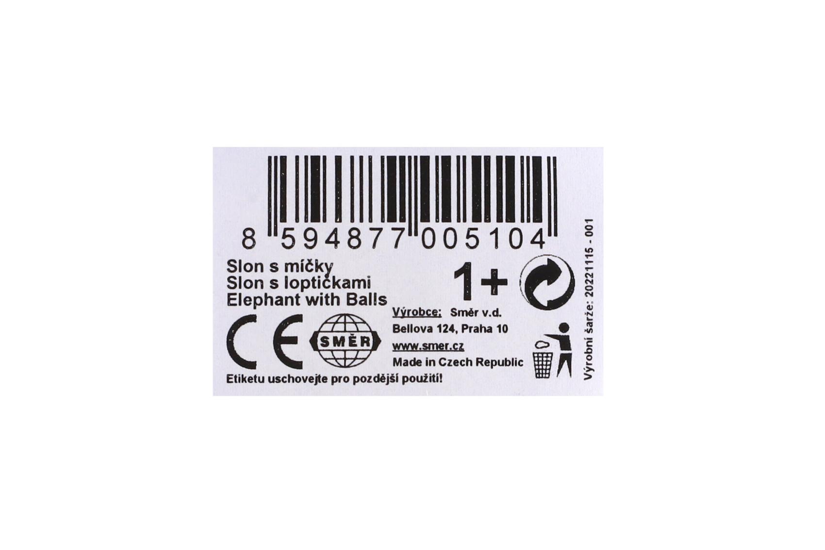 Slon s míčky tahací plast 20x18x9,5cm v sáčku 12m+