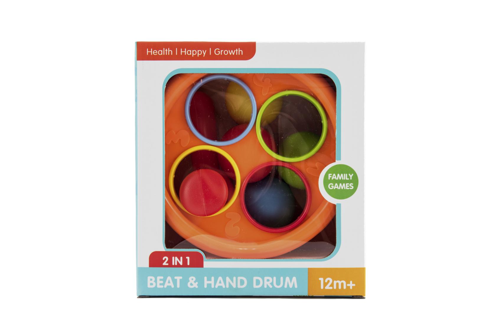Zatloukačka/Bubínek 17cm 2v1 plast s kladívkem s míčky 4ks y v krabici 18x20x10cm 12m+