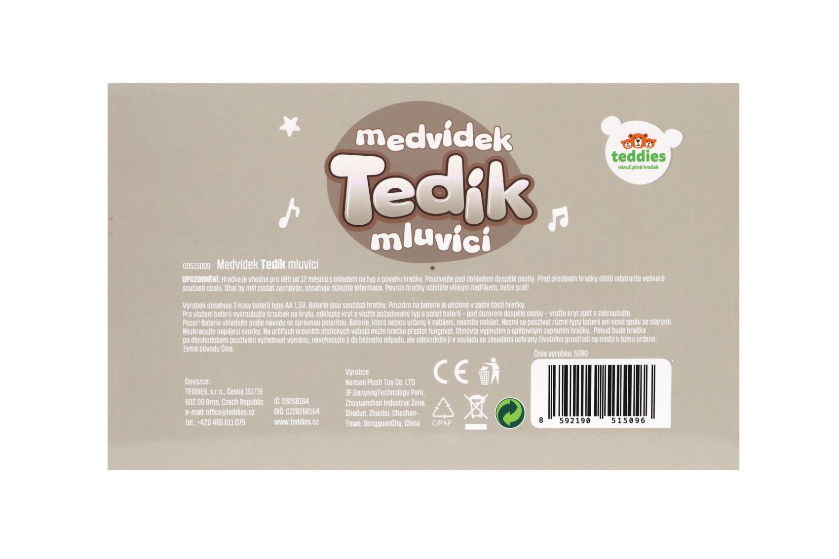 Medvěd Tedík česky mluvící plyš 22x25cm na baterie v krabici 12m+