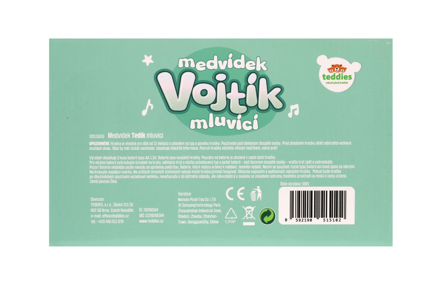 Medvěd Vojtík pohádkový česky mluvící plyš 22x23cm na baterie v krabici 12m+