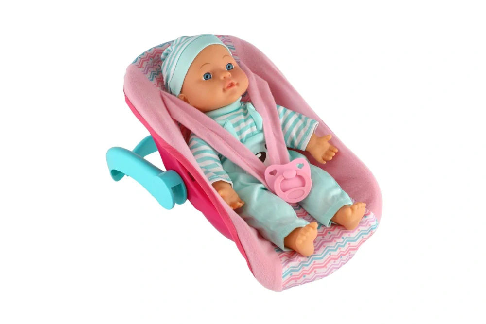 Panenka miminko plast/látka 30cm měkké tělo v nosítku/autosedačce s dudlíkem 2 barvy v blistru