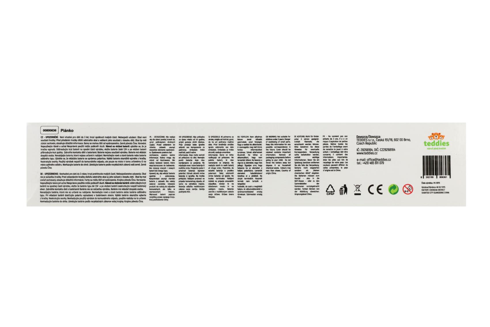 Piánko zvířátka plast 35cm pro nejmenší na baterie se zvukem v krabici 43x24x9cm