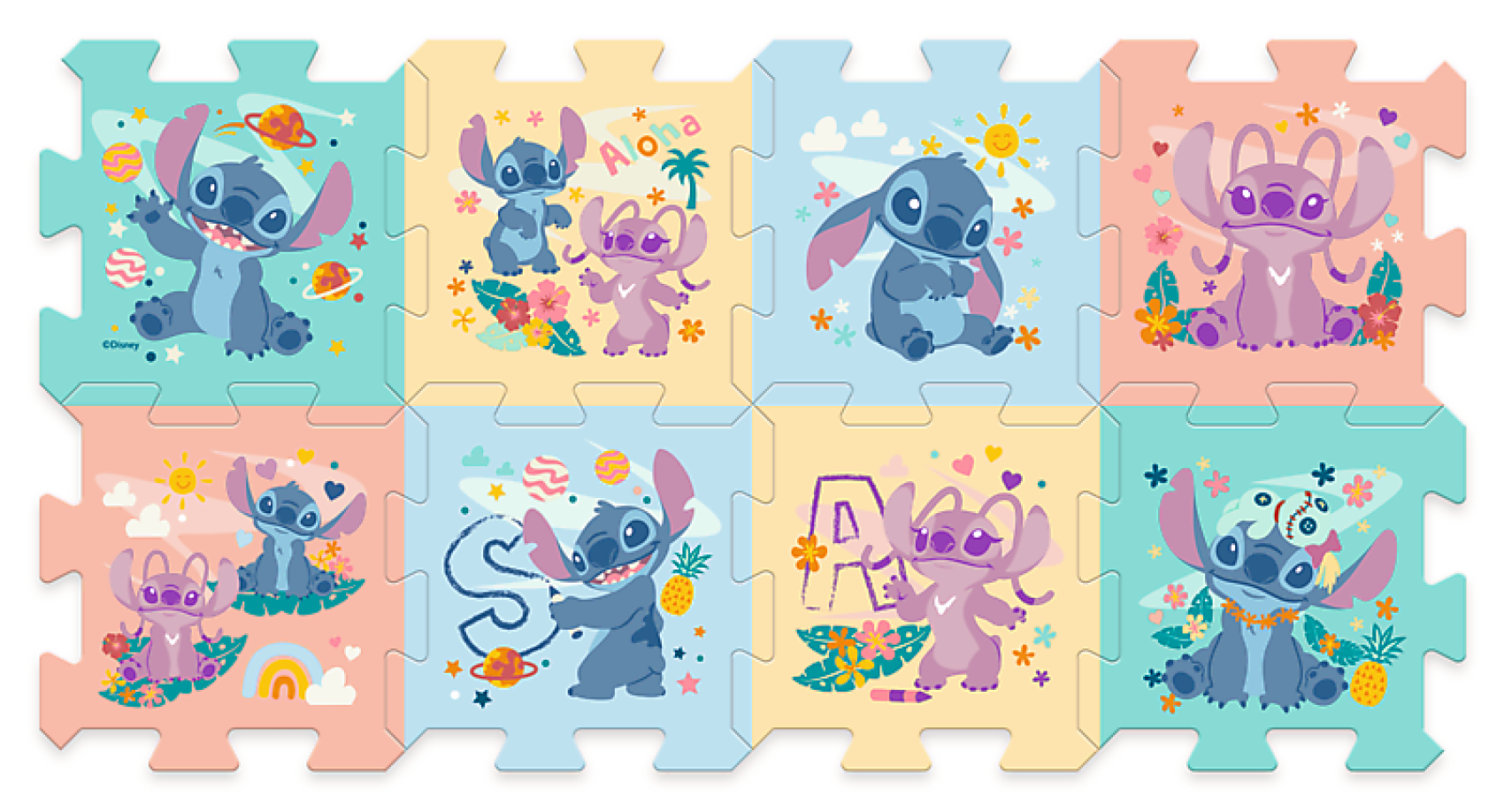 Pěnové puzzle Lilo & Stitch 32x32x1cm 8ks v sáčku 0m+