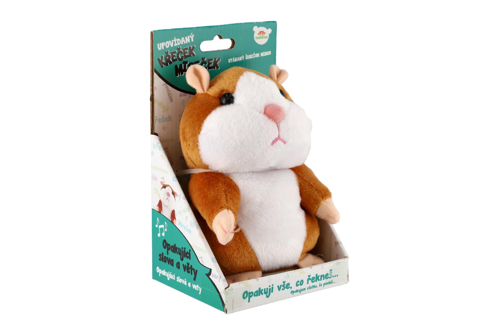 Křeček Mireček opakující věty plyš 18cm na baterie se zvukem v krabici 12x20x10cm v sáčku