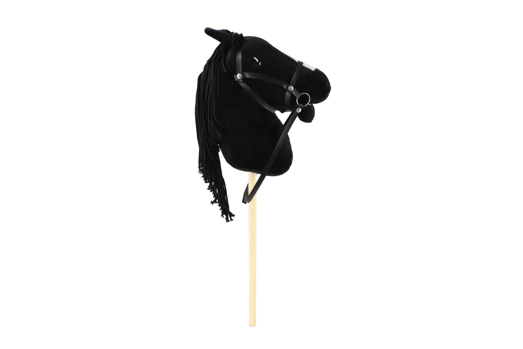 Kůň na tyči plyš 70cm na baterie se zvukem černý v sáčku