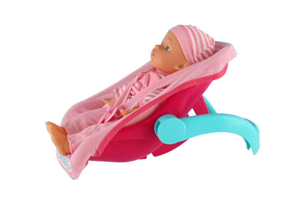 Panenka miminko plast/látka 30cm měkké tělo v nosítku/autosedačce s dudlíkem 2 barvy v blistru