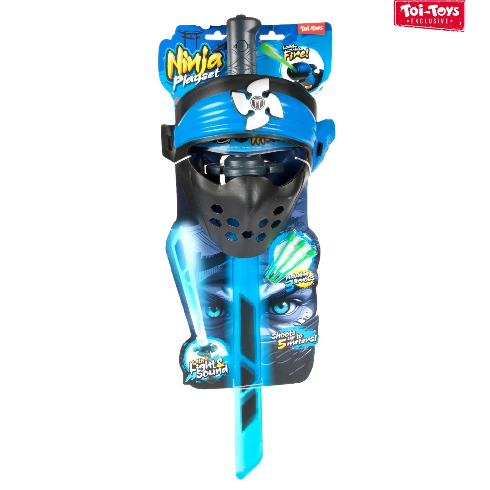 Ninja sada plast meč + maska + šipky 3ks na baterie se zvukem, světlem 4 barvy na kartě 20x62cm