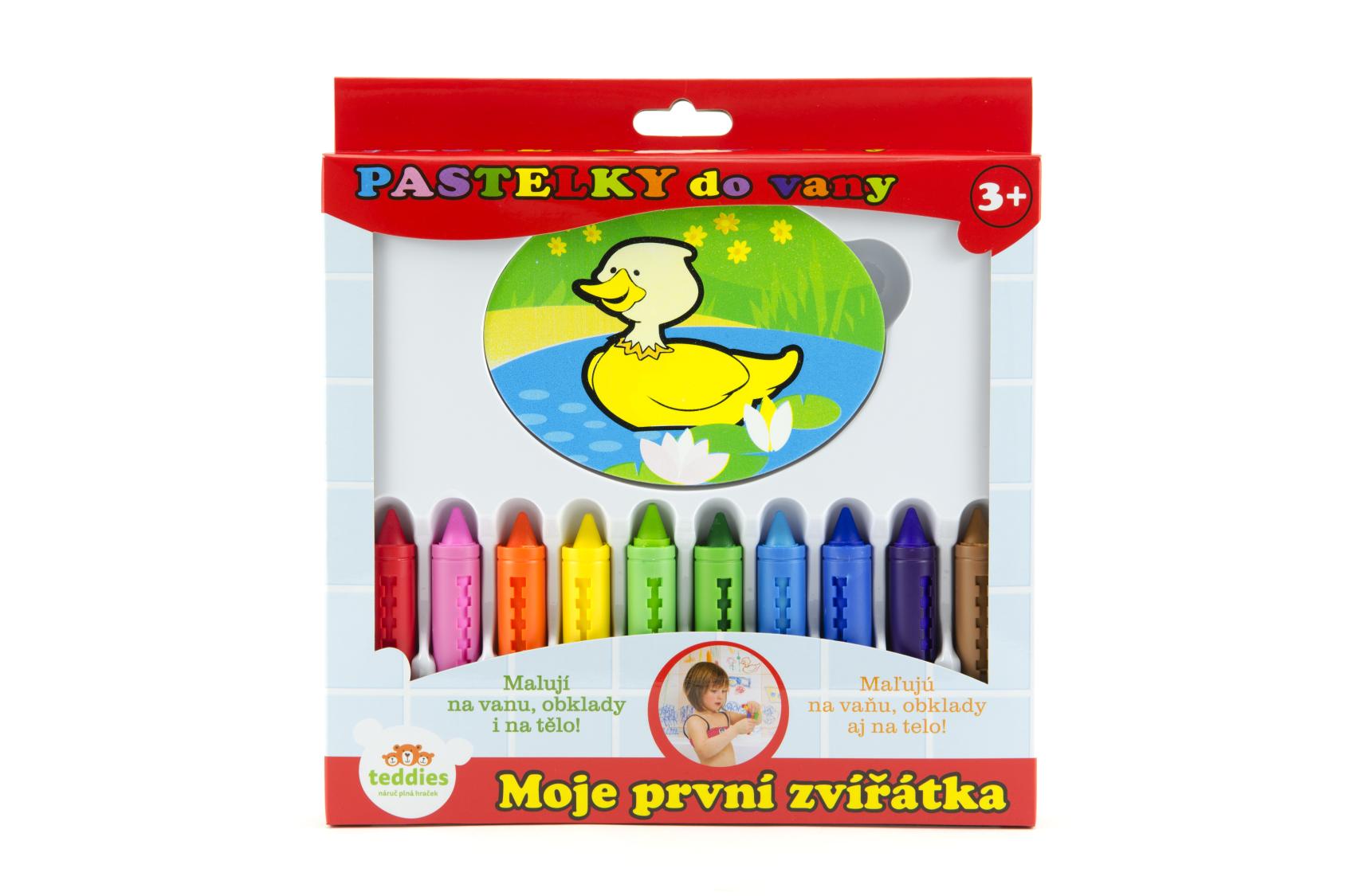Pastelky do vany Moje první zvířátka 10 ks s houbičkou v krabičce 21x22x3cm MPZ