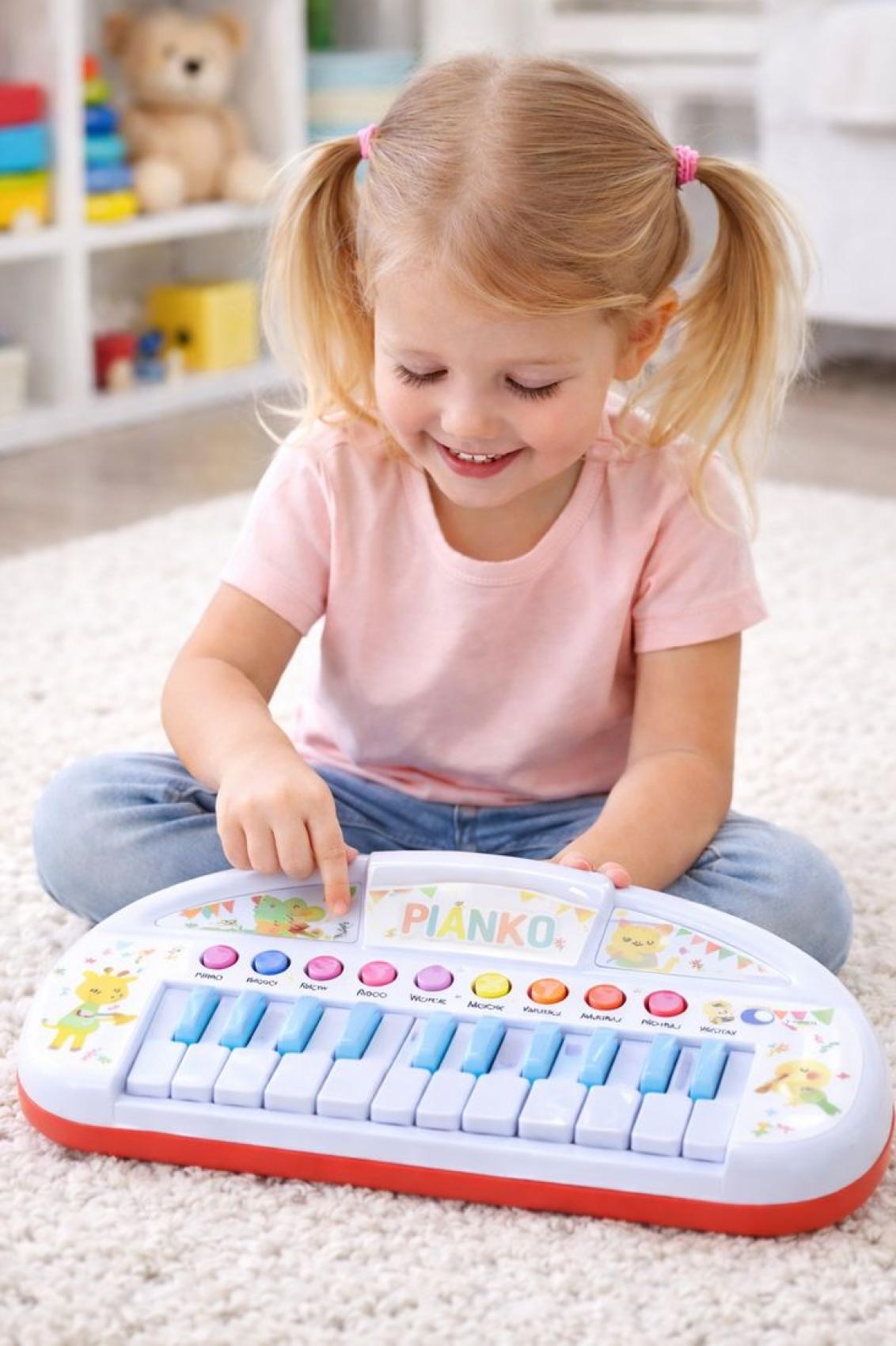 Piánko zvířátka plast 35cm pro nejmenší na baterie se zvukem v krabici 43x24x9cm