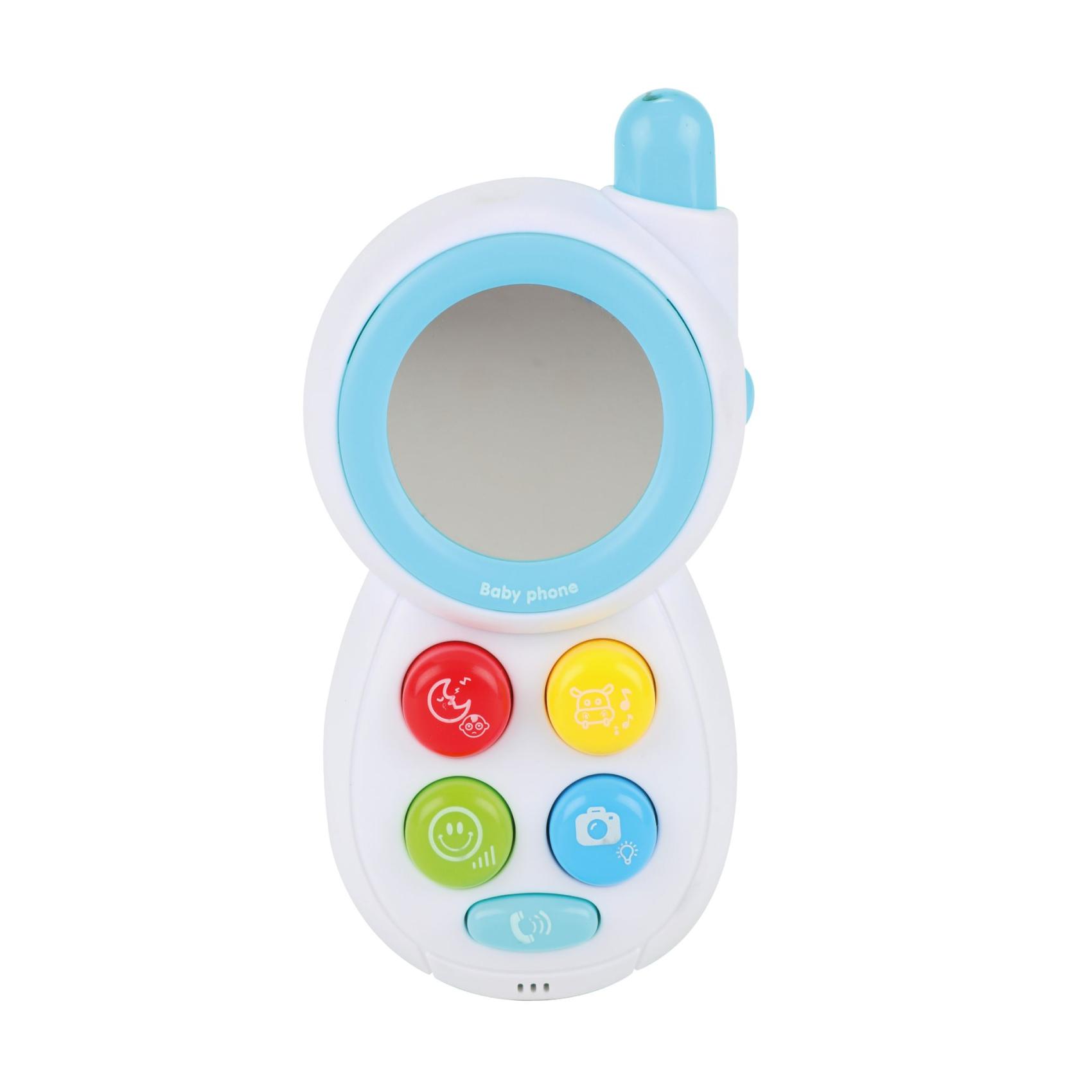 Telefon mobil pro nejmenší se zrcátkem plast na baterie se světlem se zvukem v krabičce 13x19cm 6m+