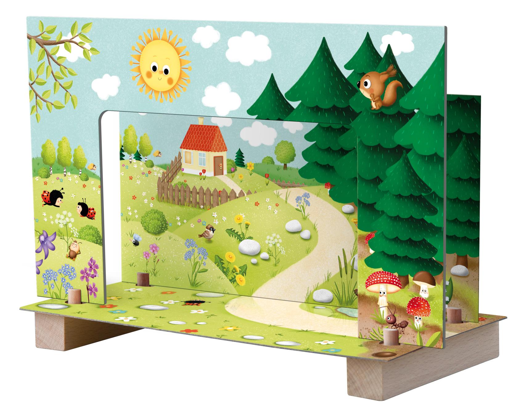 Magnetické divadlo se zvířátky do pohádky dřevo v krabici 34x23x3,5cm