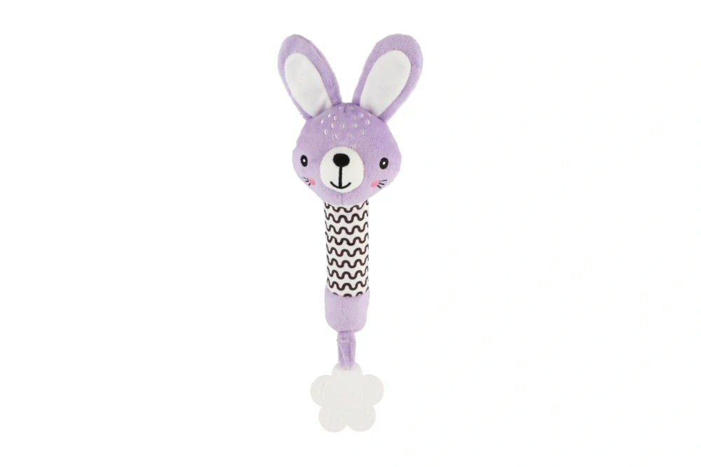 Zajíček babyted pískátko/kousátko plyš 25cm fialový na kartě v sáčku 0m+