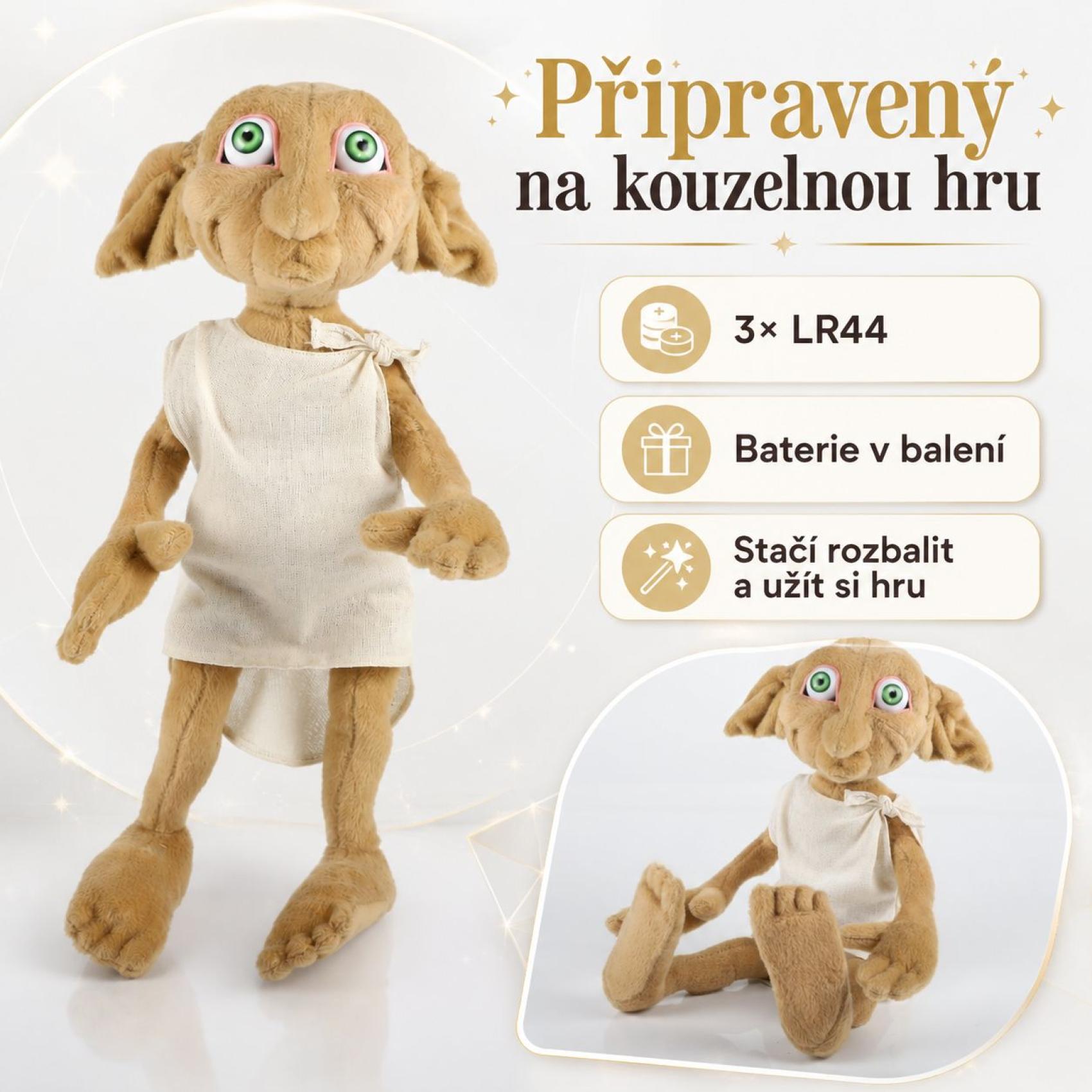 Dobby plyšový 30cm Harry Potter na baterie se zvukem v krabici 22x29x17cm