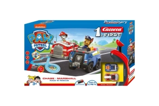 Autodráha Carrera First Paw Patrol/Tlapková Patrola 3,5m plast +2 auta na bat. v krabici 50x30x8cm