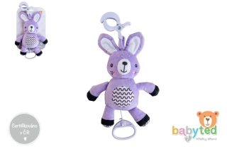 Zajíček babyted natahovací hrací strojek plyš 30cm závěs na postýlku/kočárek